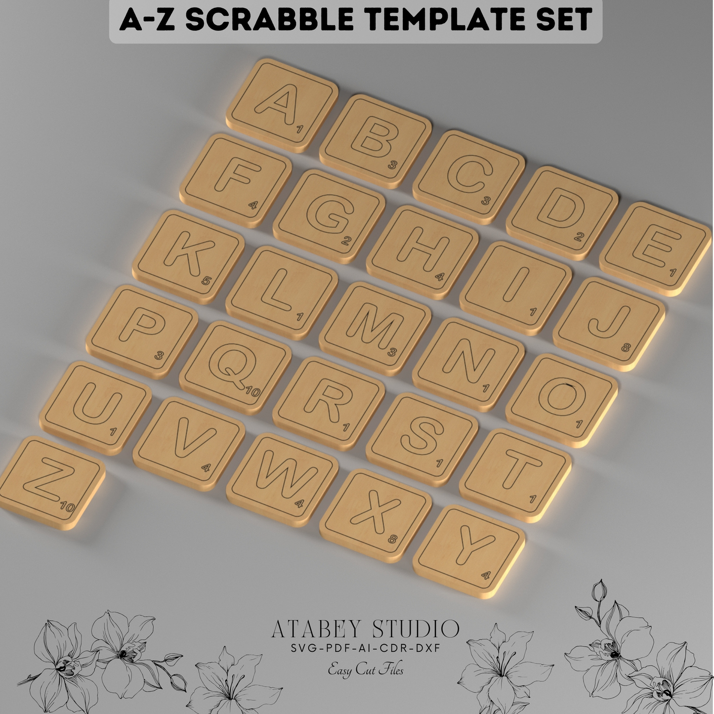 A-Z Scrabble Letters Laser Cutting Template - Perfect for Custom Wood Projects 892