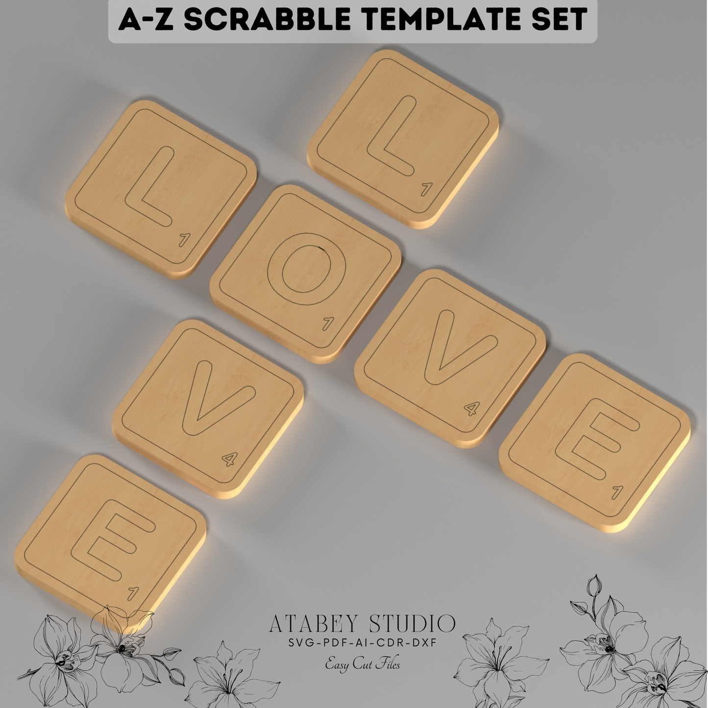 A-Z Scrabble Letters Laser Cutting Template - Perfect for Custom Wood Projects 892