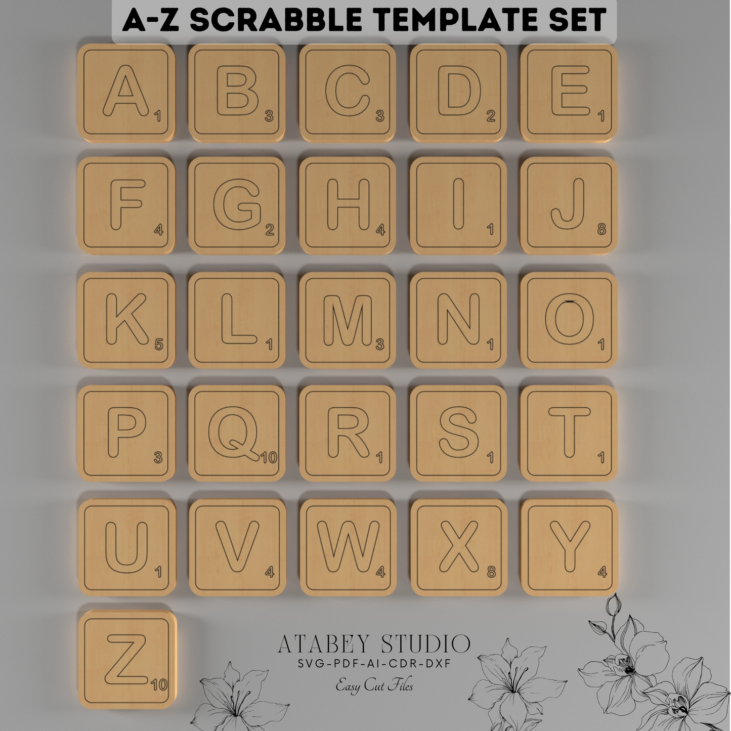 A-Z Scrabble Letters Laser Cutting Template - Perfect for Custom Wood Projects 892