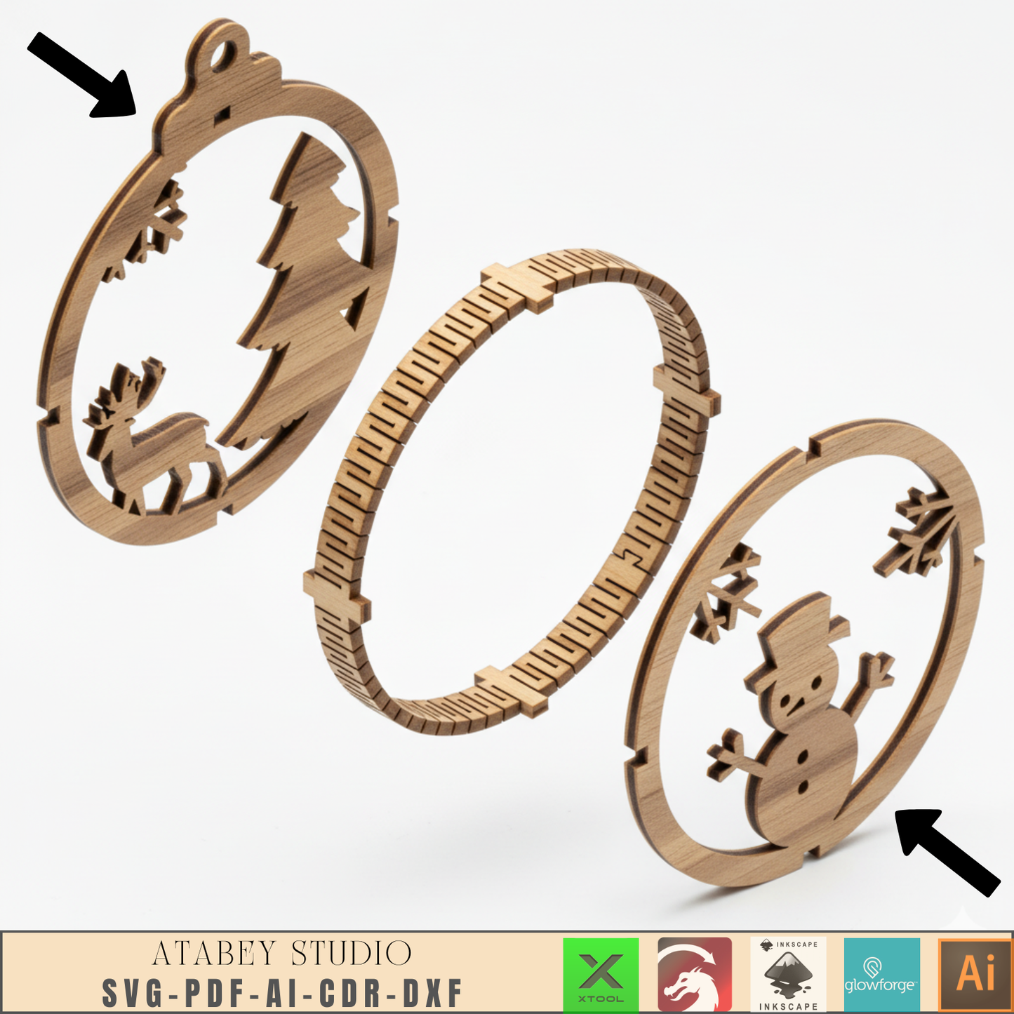 25 Christmas Ornament Templates for Laser Cutting | Round Xmas Bauble Designs | Holiday Tree Hanging Decor Craft Pattern