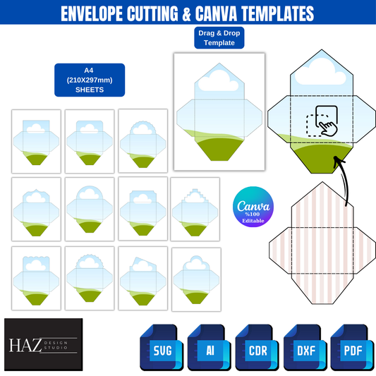 Printable Envelope Liner Template SVG, Editable Canva Kit for DIY Wedding Invitations, Cricut Cut File, US Letter Stationery Bundle