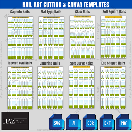 Press On Nail Sizing Kit, Editable Canva Template, SVG Nail Decal Bundle, All Shapes, Printable Nail Wraps for Cricut & Silhouette