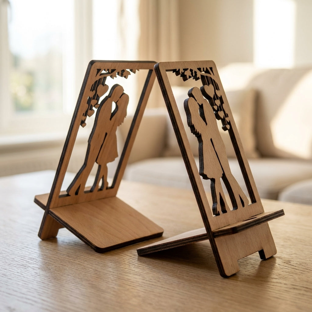 Romantic Couple Silhouette Phone Stand Template Wooden Display Holder Desk Organizer Anniversary Gift