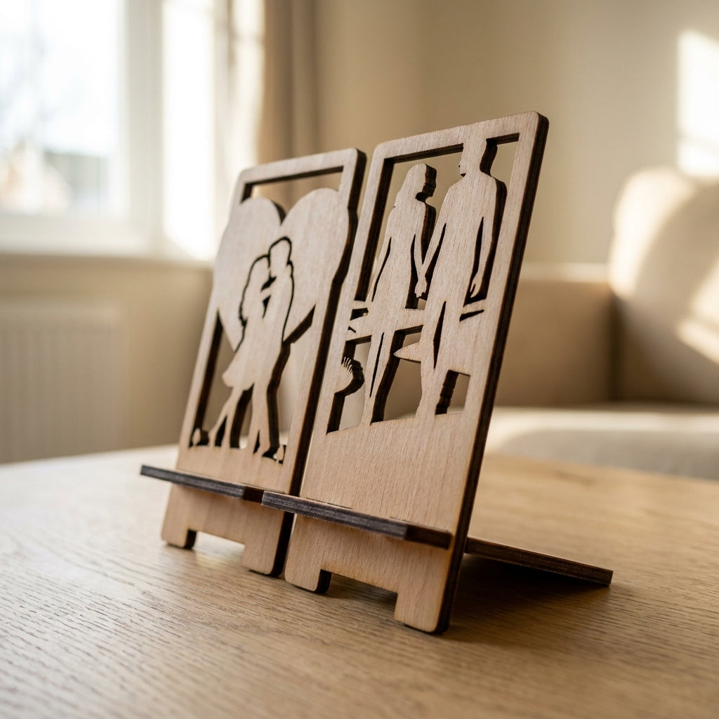 Romantic Couple Silhouette Phone Stand Template Wooden Display Holder Desk Organizer Anniversary Gift