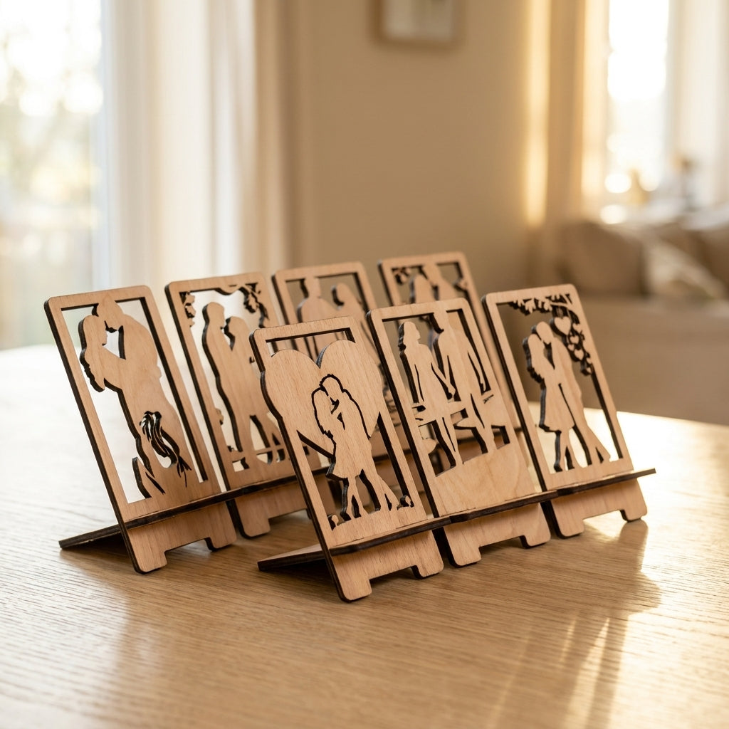 Romantic Couple Silhouette Phone Stand Template Wooden Display Holder Desk Organizer Anniversary Gift