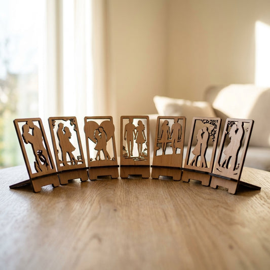 Romantic Couple Silhouette Phone Stand Template Wooden Display Holder Desk Organizer Anniversary Gift