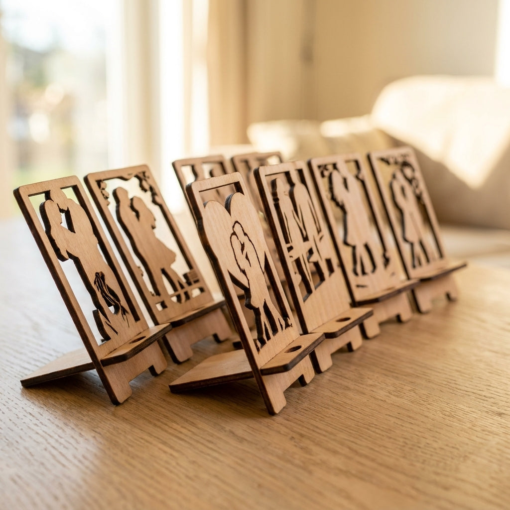 Romantic Couple Silhouette Phone Stand Template Wooden Display Holder Desk Organizer Anniversary Gift