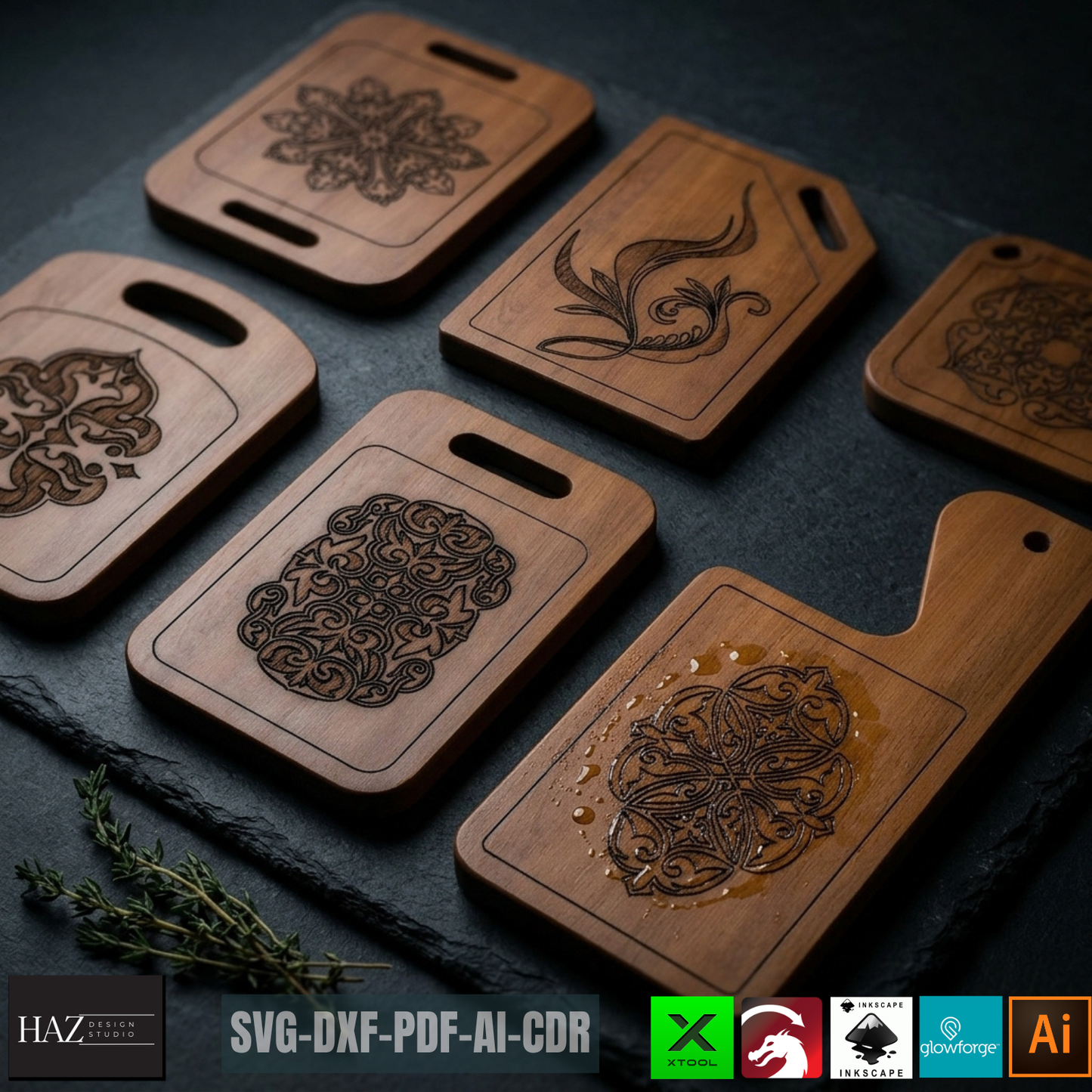 Mandala Cutting Board Laser Cut File Engraved Charcuterie Board Design Plywood Serving Tray Template
