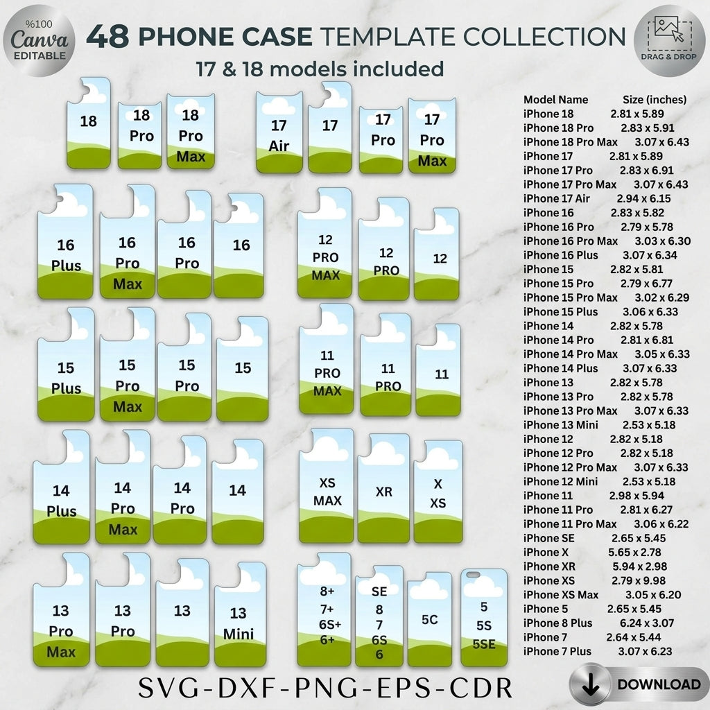 48 iPhone Case Templates Canva Frames Custom Phone Case SVG Sublimation Files 372