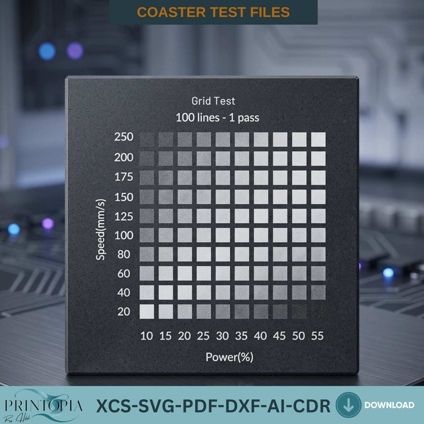 Laser Engraver Power Speed Test Grid Coaster Template Digital File