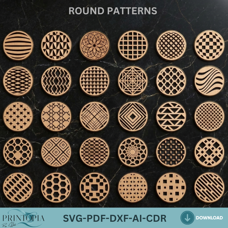 Geometric Pattern Coaster Geometric Round Coaster Patterns Decorative Circle Panels Templates Bu ...