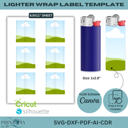 Customizable Lighter Wrap Label Template - Editable SVG, PDF for Cricut & Silhouette 145