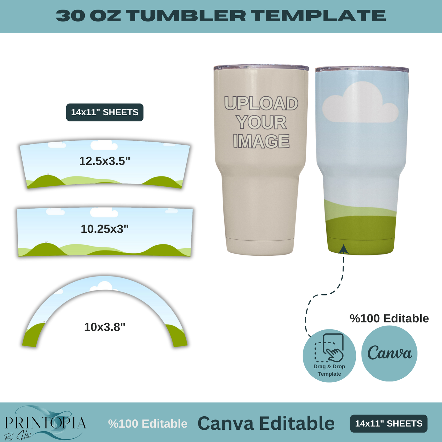 30oz Canva Tumbler Wrap Template - Create Custom Tumbler Designs for POD and DIY Projects 146