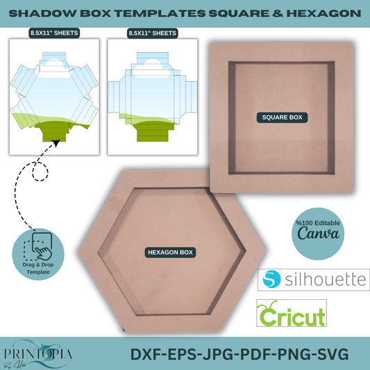 Shadow Box Templates – Square Hexagon Shapes for DIY Projects, Compatible with Cricut, Silhouette Canva, Digital Download 124