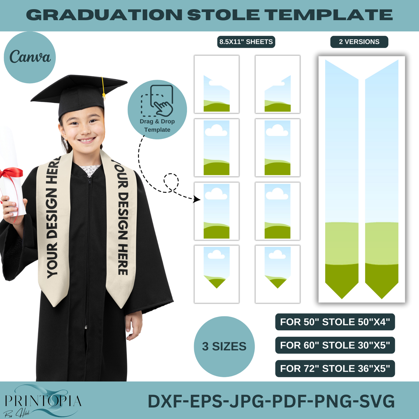 Graduation Stole Design Template – Canva Ready, 3 Versatile Sizes, Ideal for Personalized Graduation Gifts 123