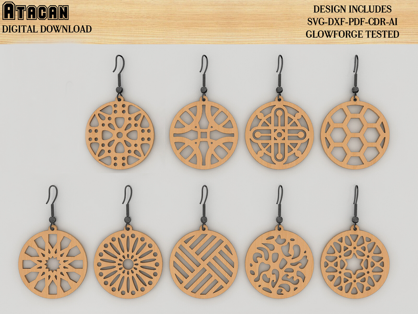 Earrings bundle Laser Cut Templates / Wooden Jewelry / Glowforge Earring Svg files / Wood earrings 427