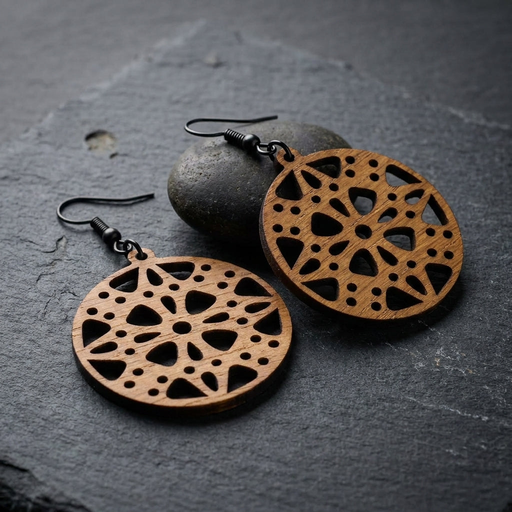 Laser Cut Earring Patterns for Wood Jewelry Making Unique Geometric Mandala Design