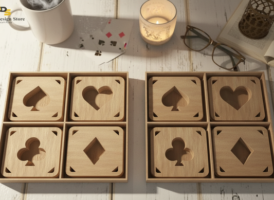 Playing Card Drink Coaster Set and Box / Coffee Beer Drink Mats / Hearts, Diamonds, Spades, Clubs, SVG ADS205