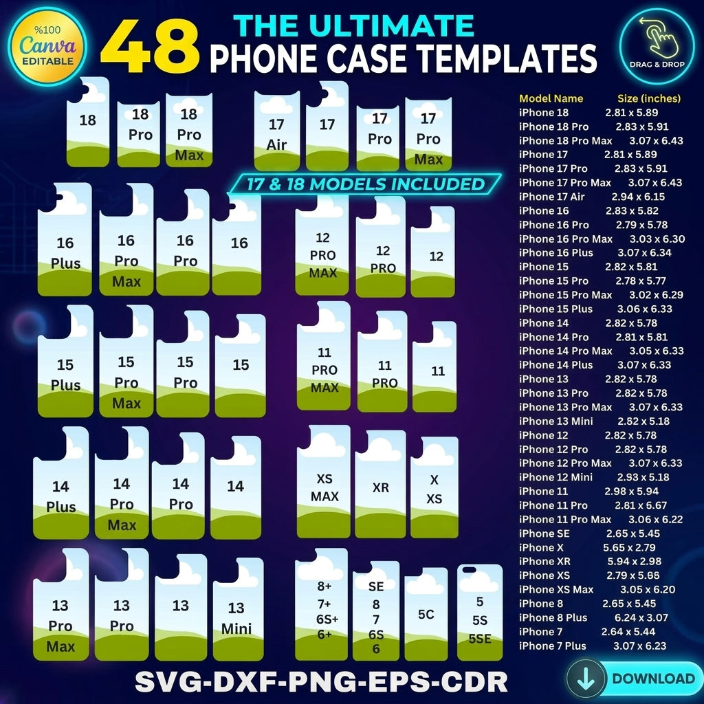 Bundle Phone Case Template for sublimation / All iphone Models Case Svg Template / 16 pro max Case Sublimation / Canva Editable 318