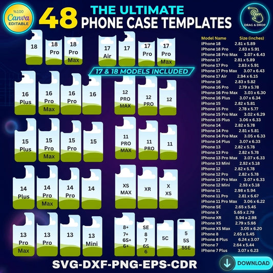 Bundle Phone Case Template for sublimation / All iphone Models Case Svg Template / 16 pro max Case Sublimation / Canva Editable 318