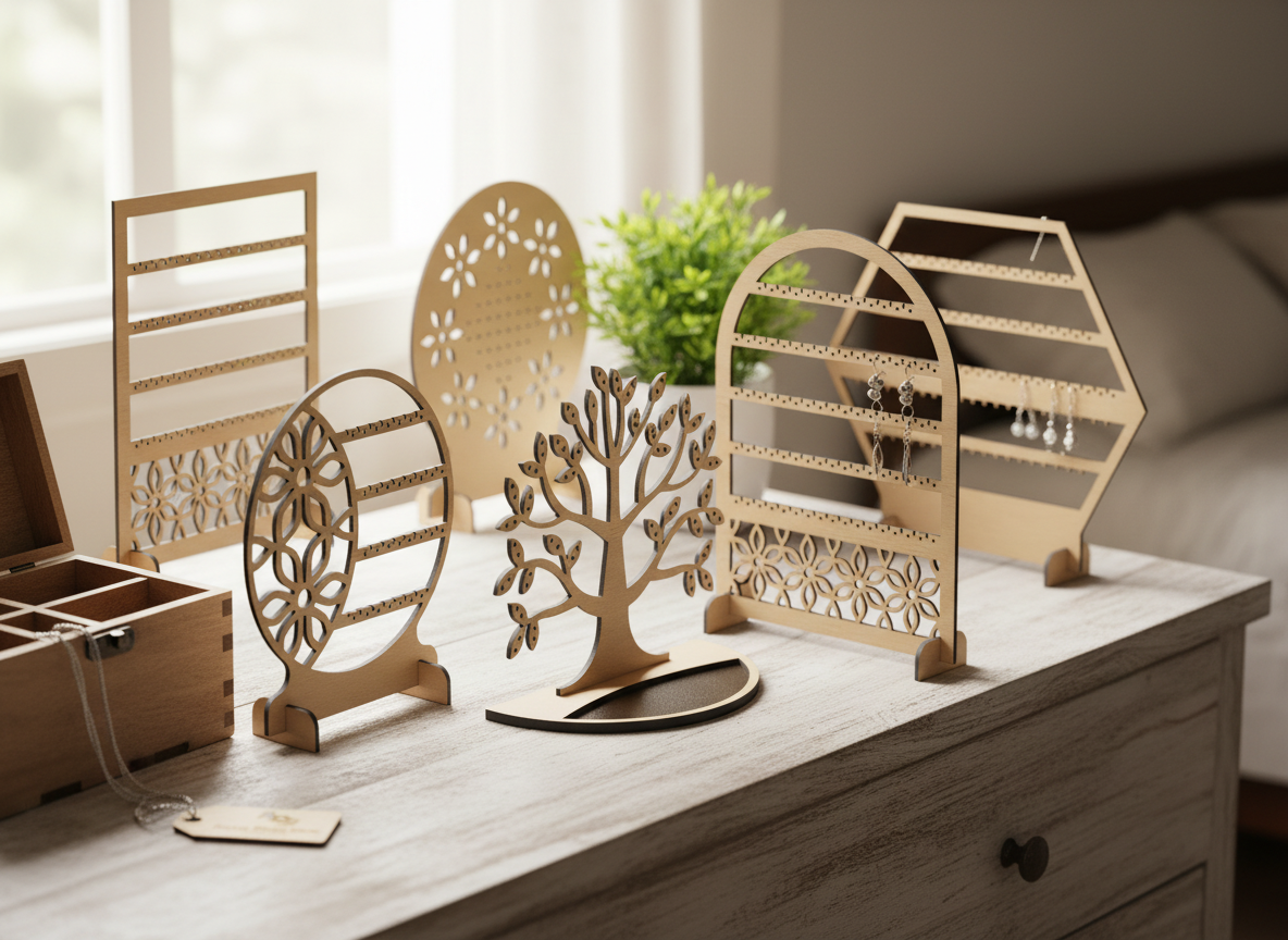 Jewelry Organizer Bundle - Hanging Display Set – Wood Stands for Jewels 366