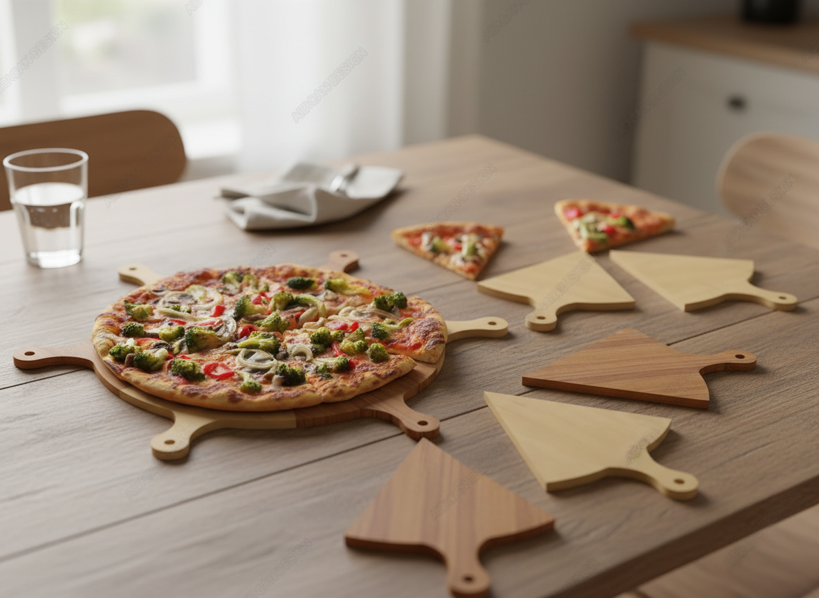 Wooden Pizza Plate with 6 Serving Slices / Round Pizza tray with serving slices / Pizza Board / Serving Platter Plate 312