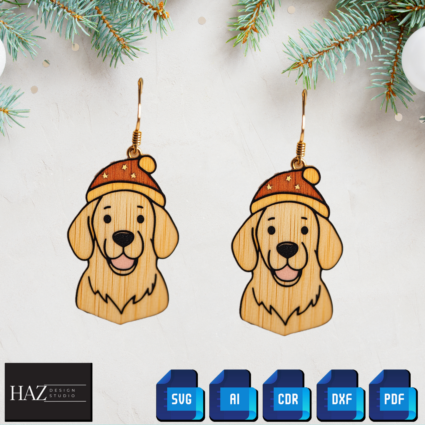 Adorable Christmas Dog Laser Cut Earring Designs - Perfect for DIY Gifts 339