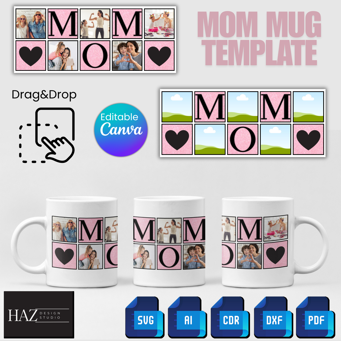 Personalized MOM Photo Mug Template – Perfect Gift for Mothers – Easy to Edit in Canva 340