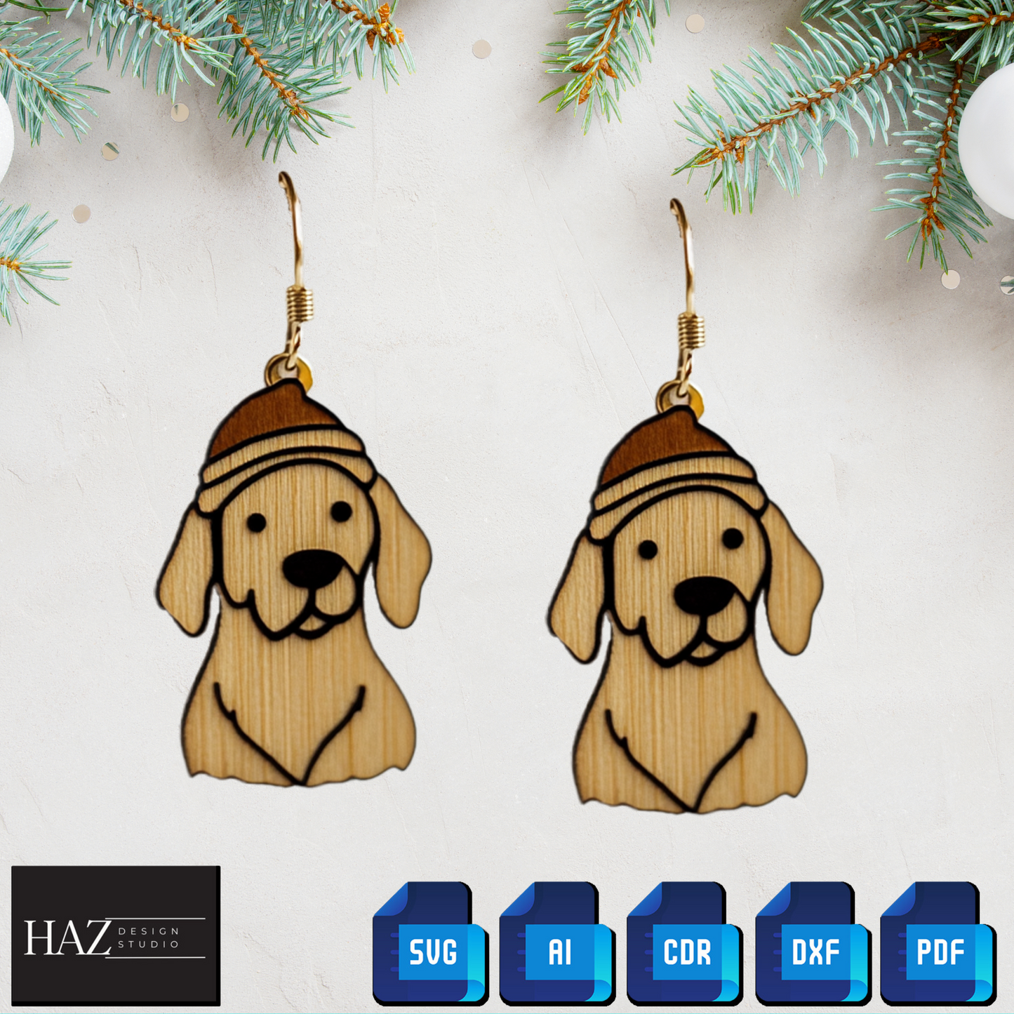 Adorable Christmas Dog Laser Cut Earring Designs - Perfect for DIY Gifts 339