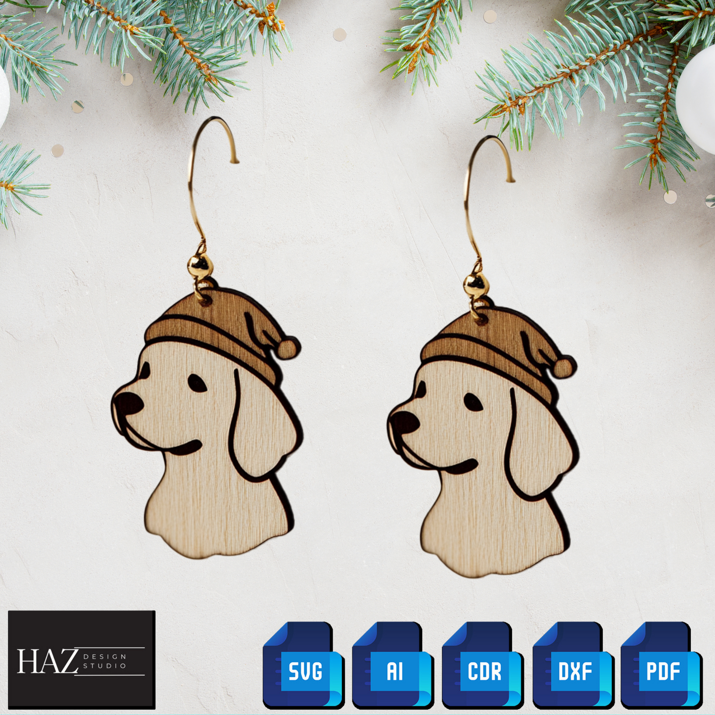 Adorable Christmas Dog Laser Cut Earring Designs - Perfect for DIY Gifts 339