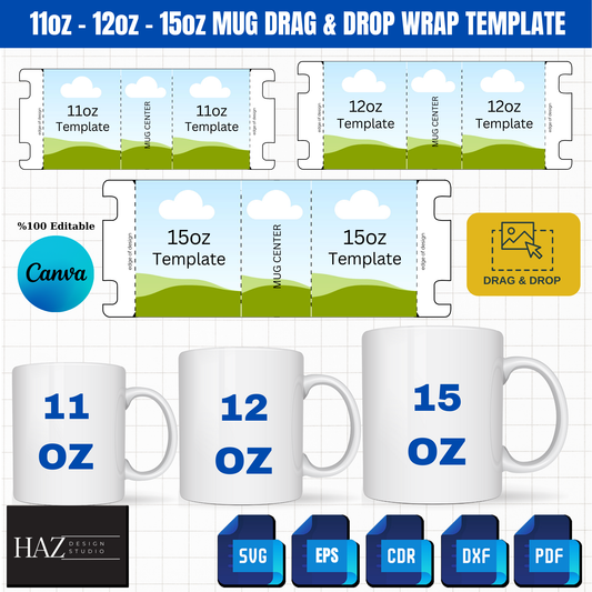 Editable Mug Wrap Templates | 11oz, 12oz, 15oz | Perfect for Sublimation 347