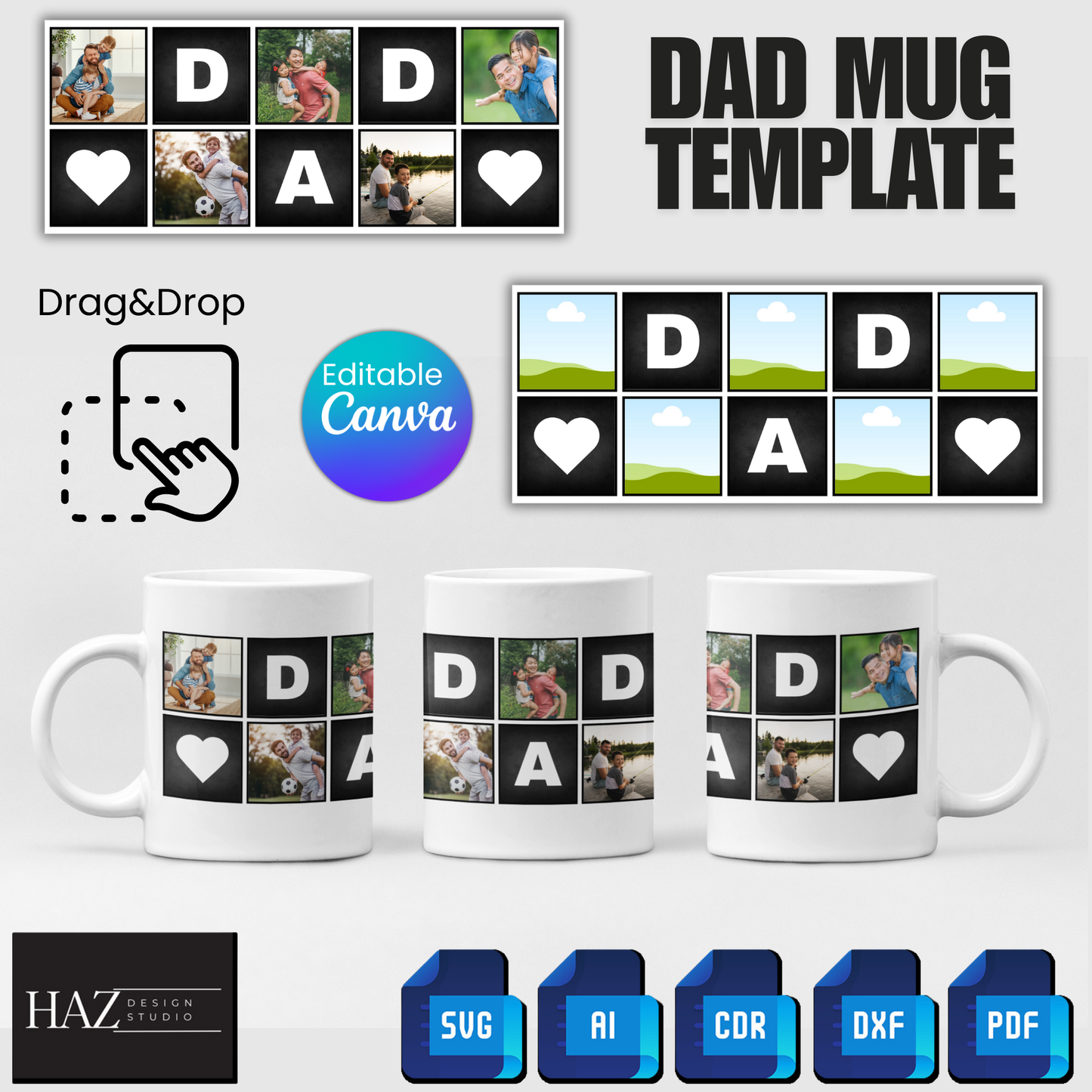 Personalized Dad Mug Template – Custom Photo Collage Design for Special Gifts 341