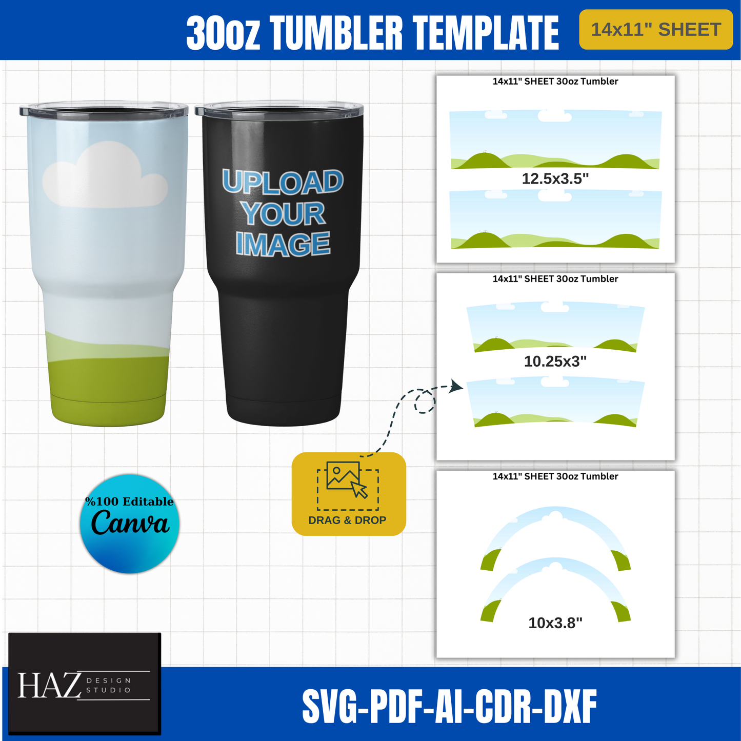 30oz Tumbler Template Bundle  Sublimation Ready svg PDF ai CDR DXF  Drag  Drop with Canva  Fits 14x11" Sheet 366