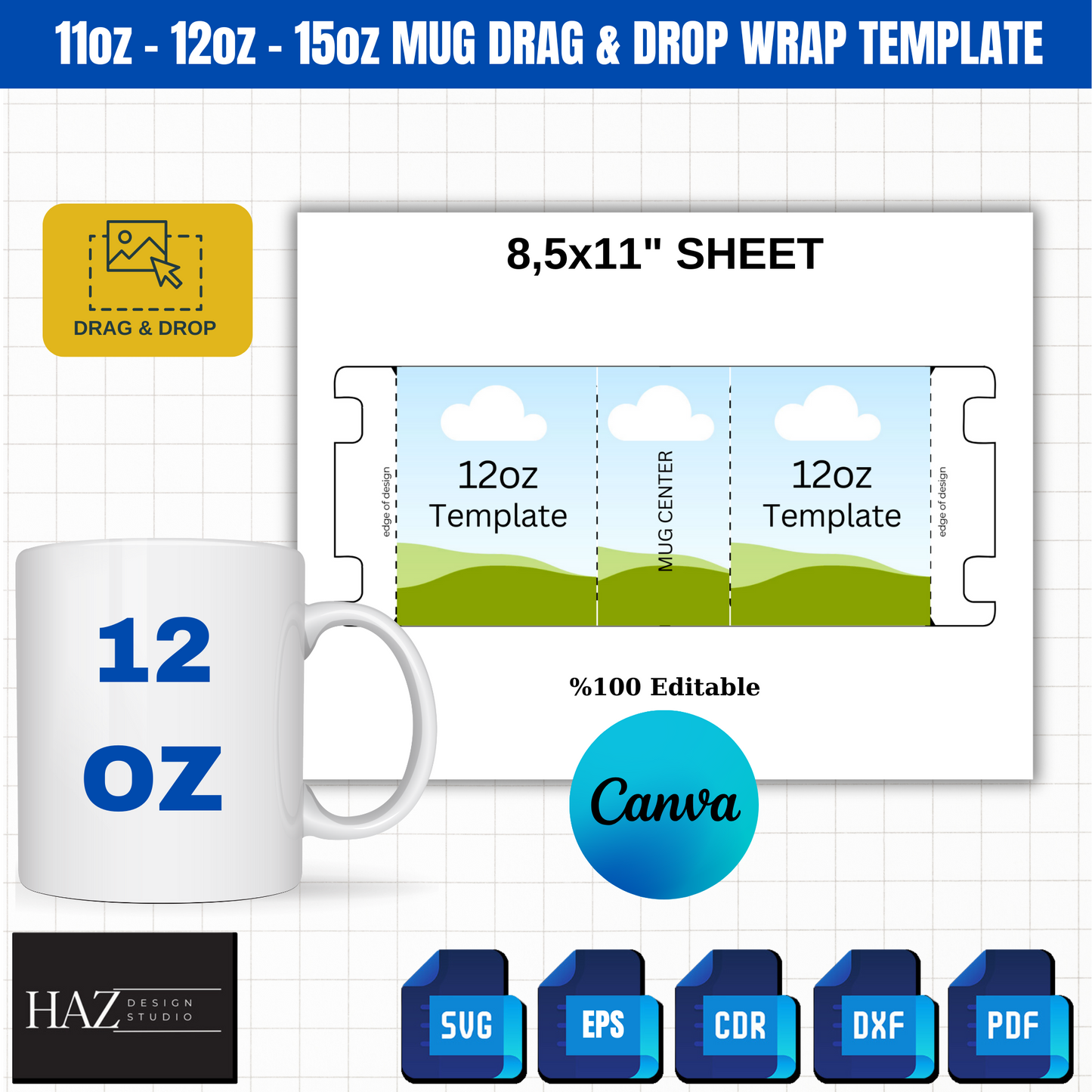 Editable Mug Wrap Templates | 11oz, 12oz, 15oz | Perfect for Sublimation 347