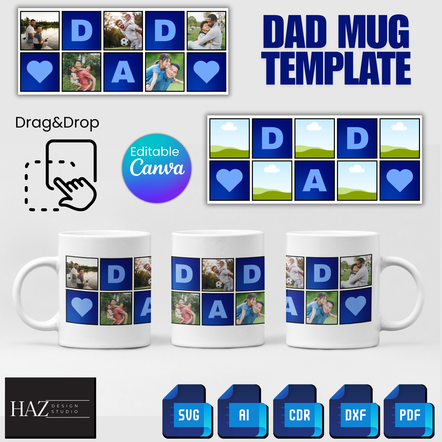 Personalized Dad Mug Template – Custom Photo Collage Design for Special Gifts 341