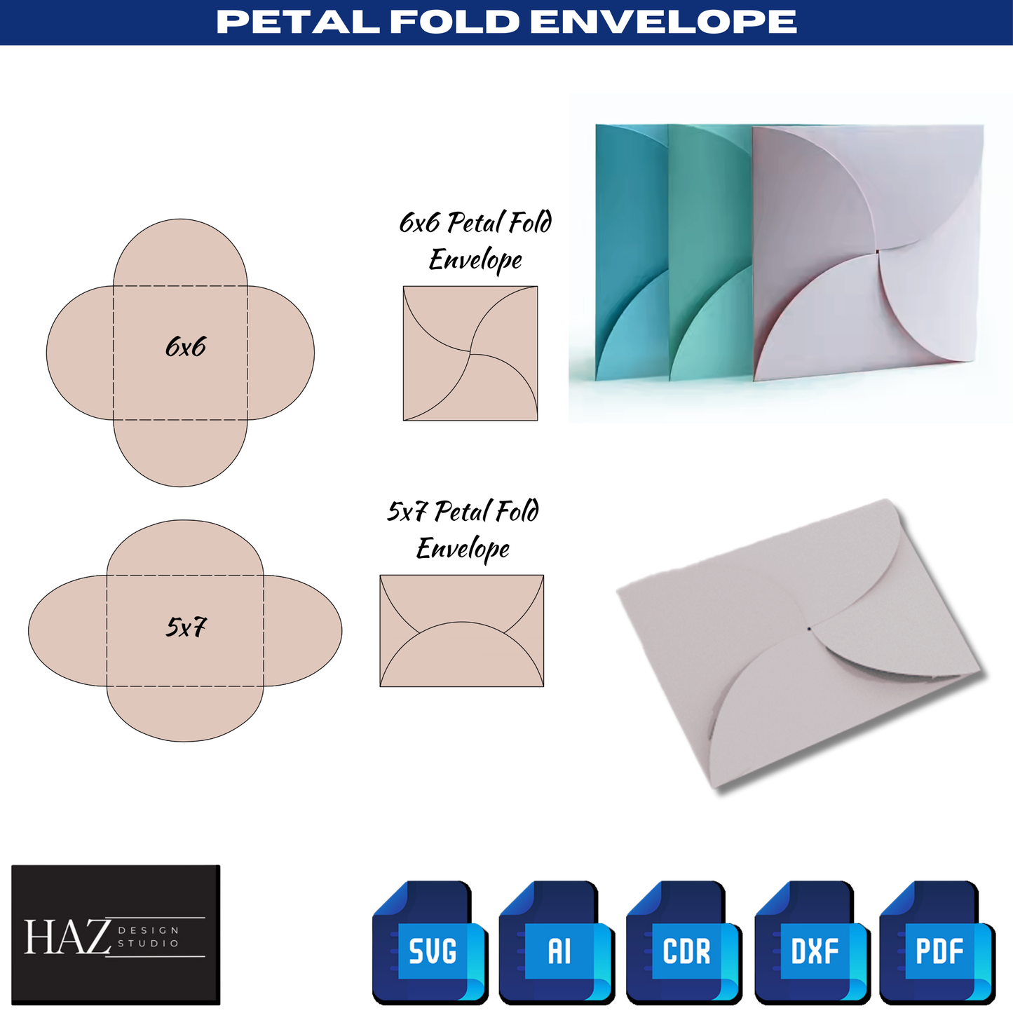 Customizable Petal Fold Envelope SVGs for Weddings & Events - Petal Folded Envelopes - Instant Download 345