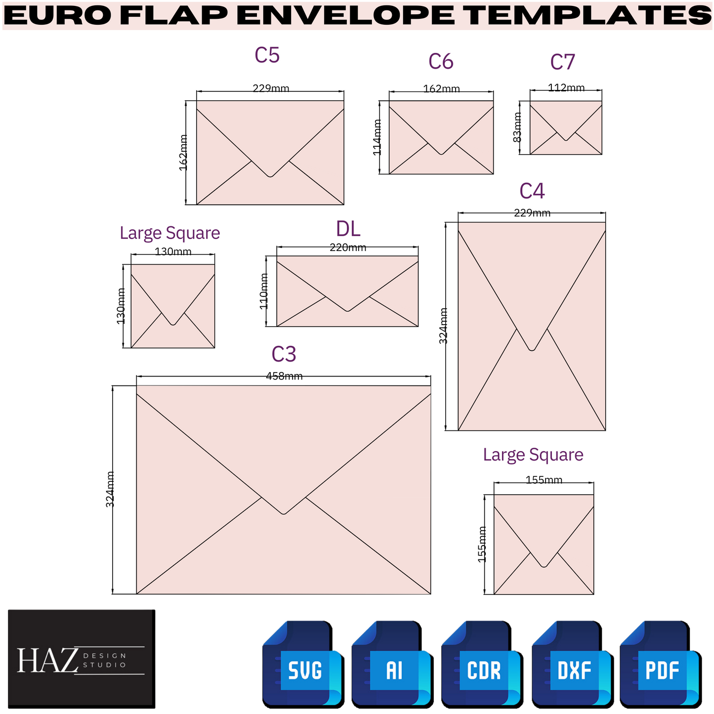 Elegant Euro Flap Envelope Templates - Perfect for Weddings & Events – Instant Download! 344