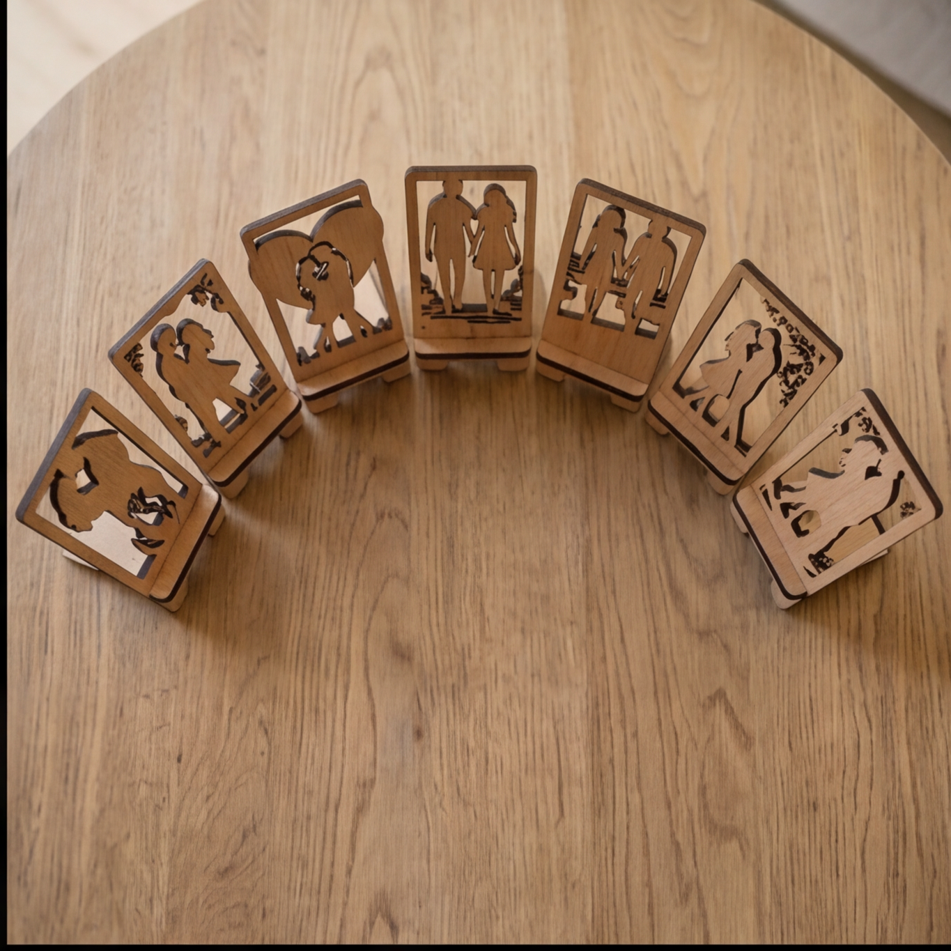 Romantic Couple Silhouette Phone Stand Template Wooden Display Holder Desk Organizer Anniversary Gift