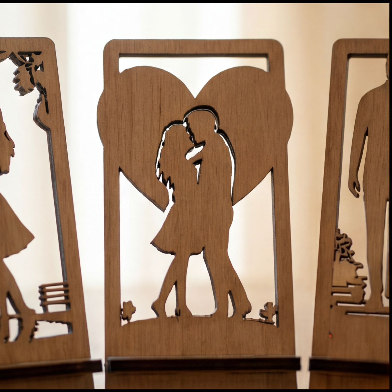 Romantic Couple Silhouette Phone Stand Template Wooden Display Holder Desk Organizer Anniversary Gift