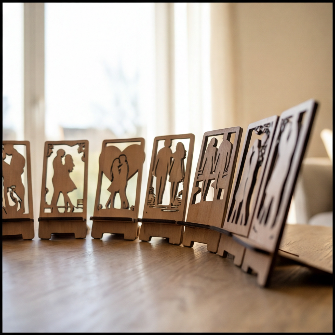 Romantic Couple Silhouette Phone Stand Template Wooden Display Holder Desk Organizer Anniversary Gift