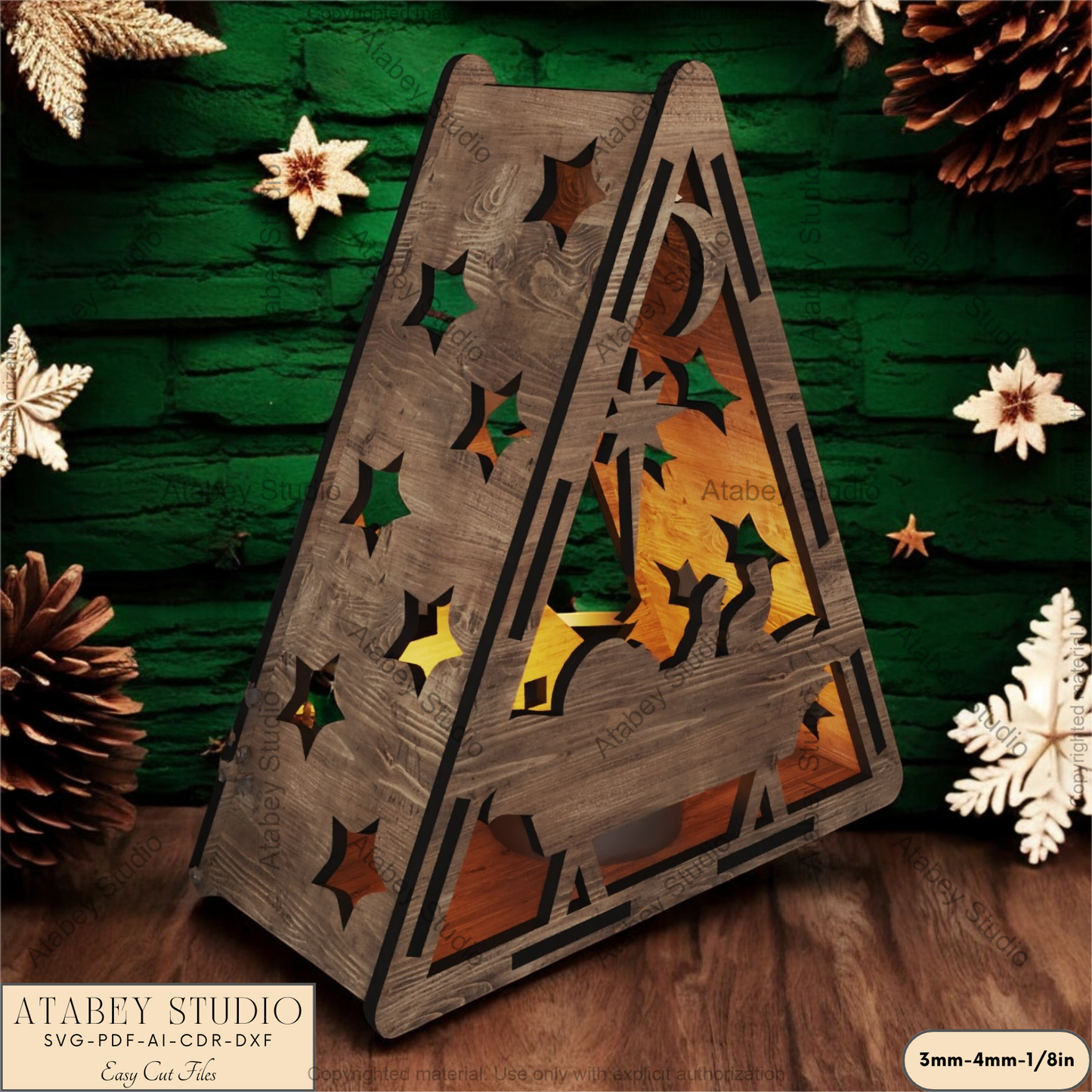 Triangle Religious Candle Holder | Laser Cut Nativity Scene Lantern | Night Light for Spiritual Decor 911