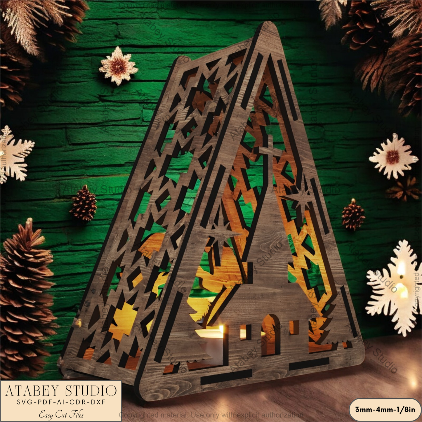 Triangle Religious Candle Holder | Laser Cut Nativity Scene Lantern | Night Light for Spiritual Decor 911