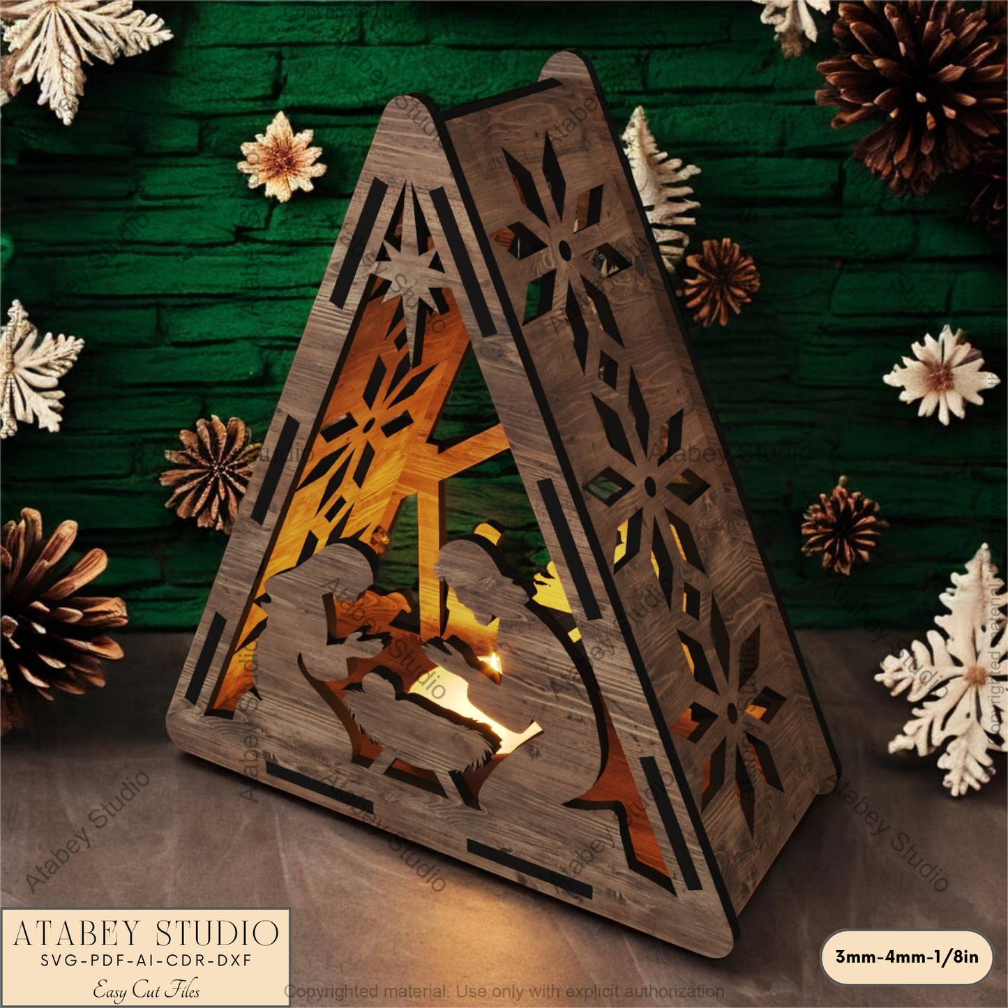 Triangle Religious Candle Holder | Laser Cut Nativity Scene Lantern | Night Light for Spiritual Decor 911