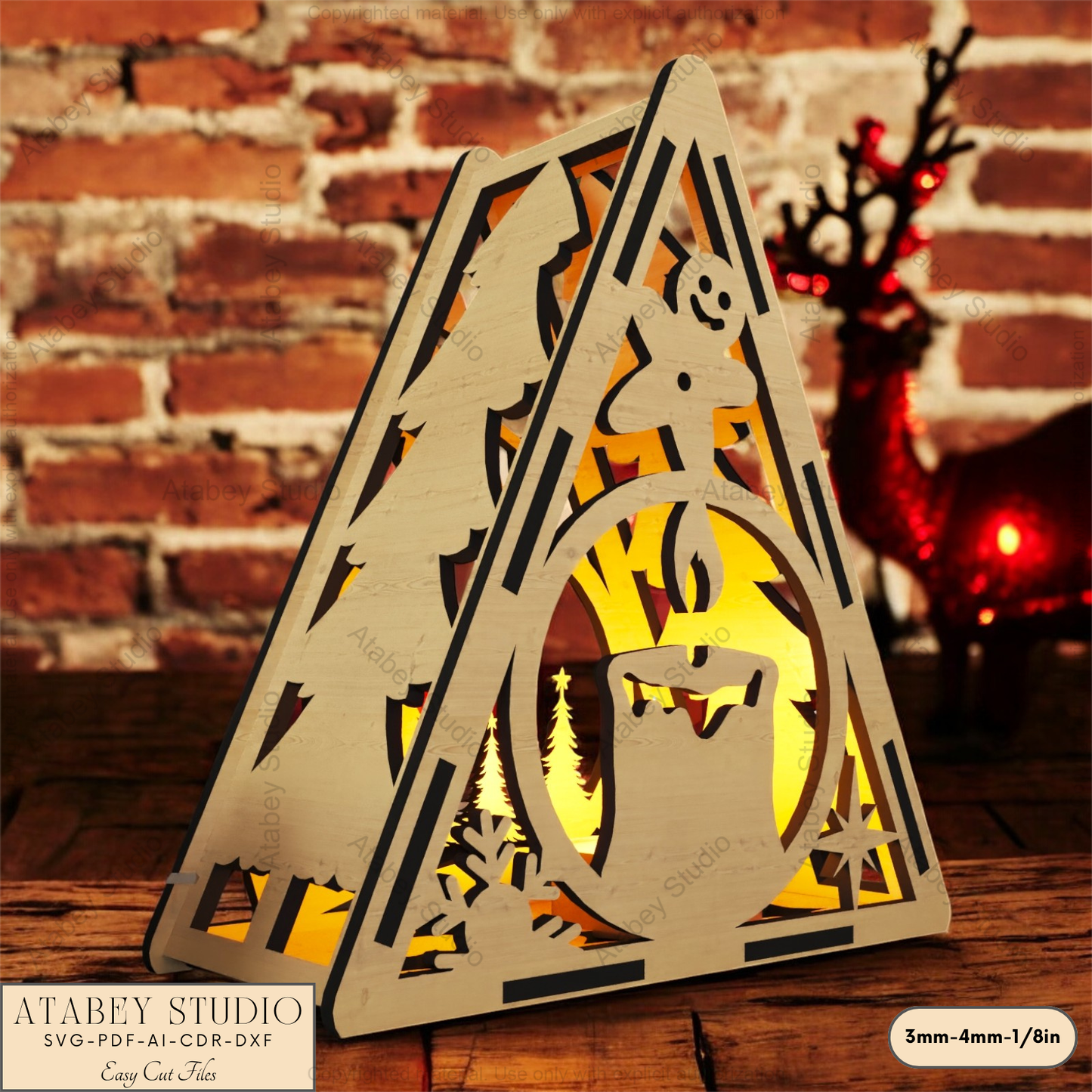 Christmas Wonderland Triangle Candle Holder – Laser Cut Design for Festive Decor 916