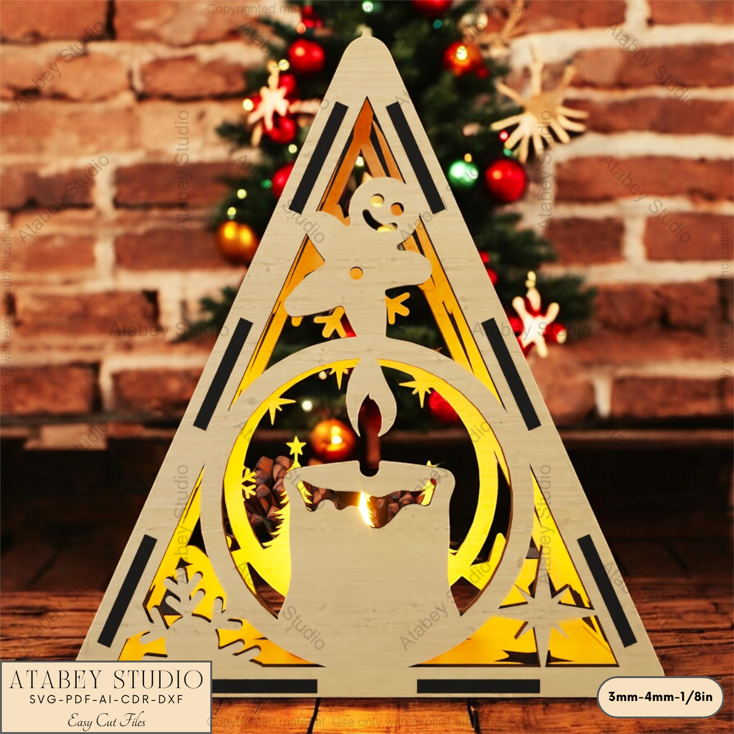 Christmas Wonderland Triangle Candle Holder – Laser Cut Design for Festive Decor 916