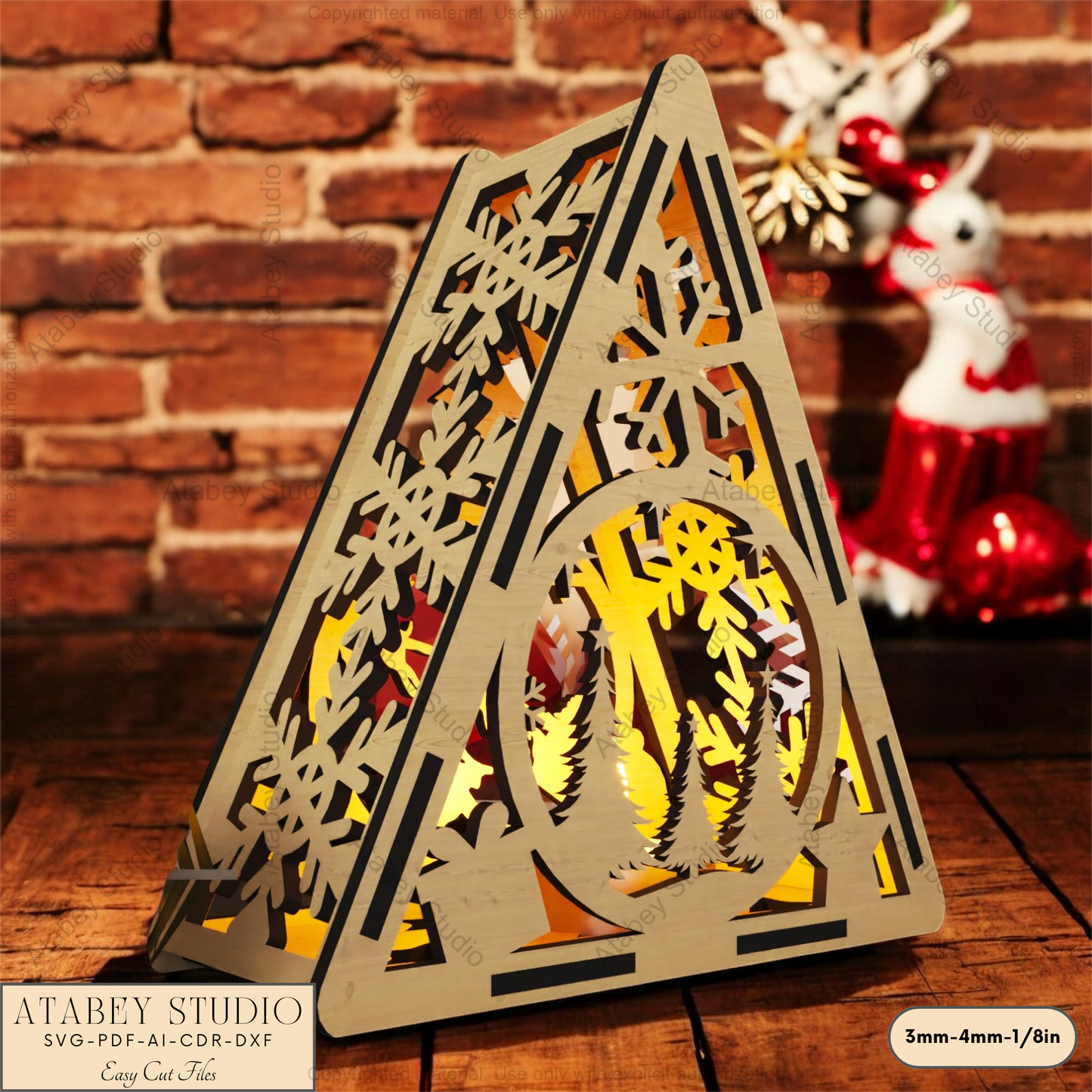 Christmas Wonderland Triangle Candle Holder – Laser Cut Design for Festive Decor 916