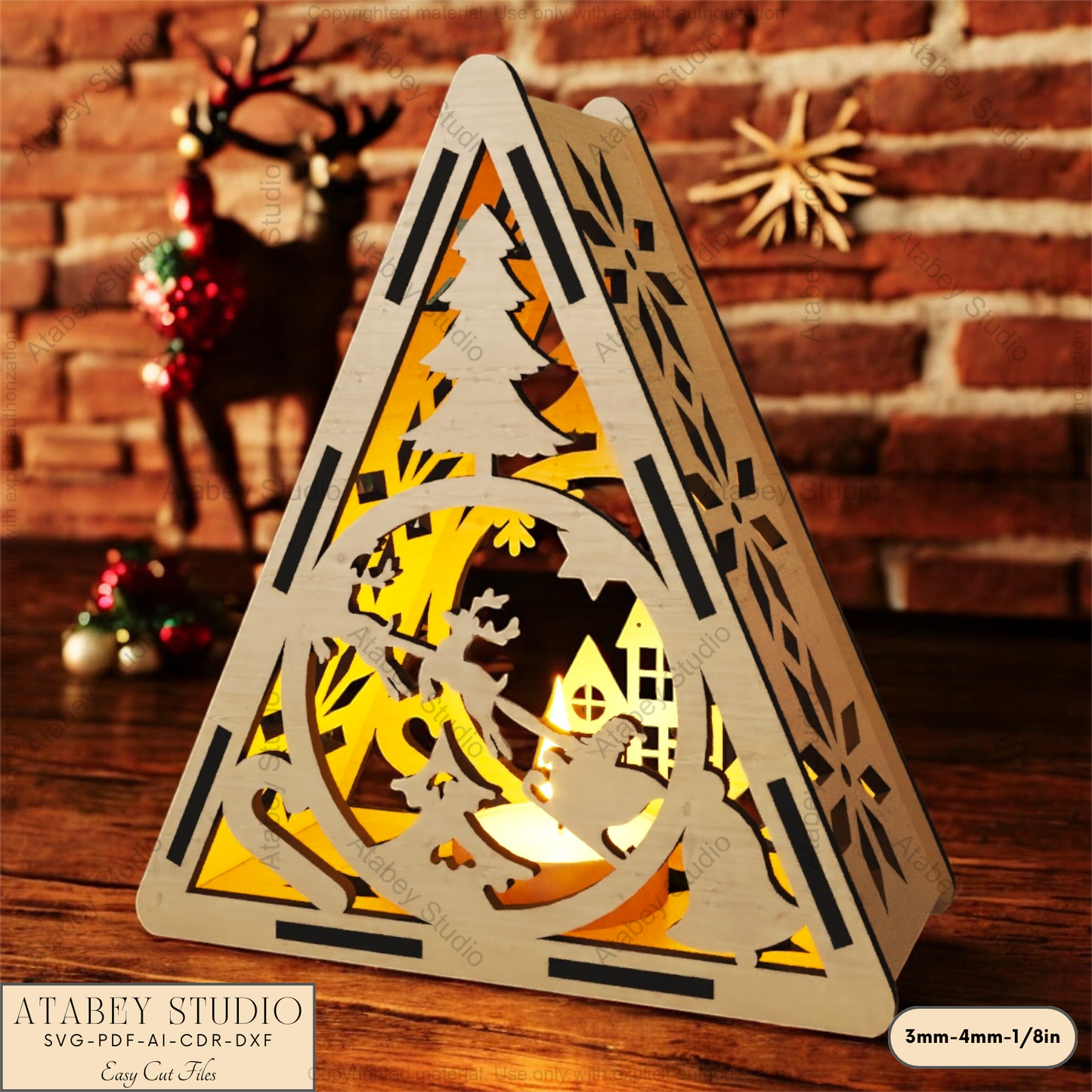 Christmas Wonderland Triangle Candle Holder – Laser Cut Design for Festive Decor 916