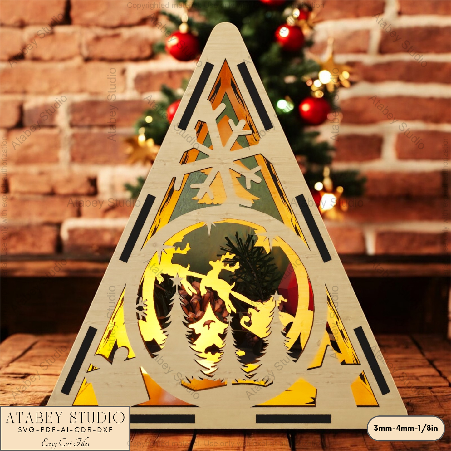 Christmas Wonderland Triangle Candle Holder – Laser Cut Design for Festive Decor 916