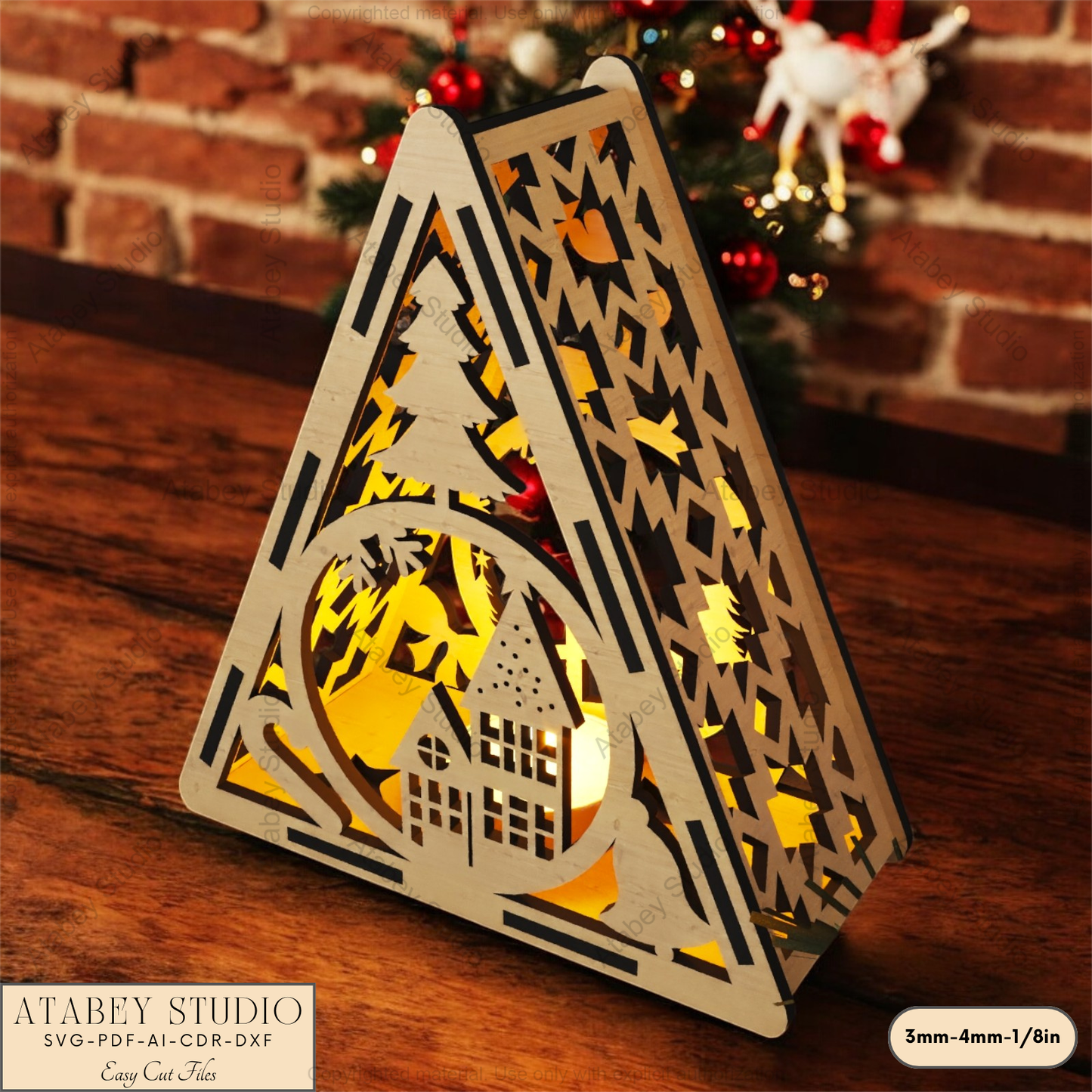 Christmas Wonderland Triangle Candle Holder – Laser Cut Design for Festive Decor 916