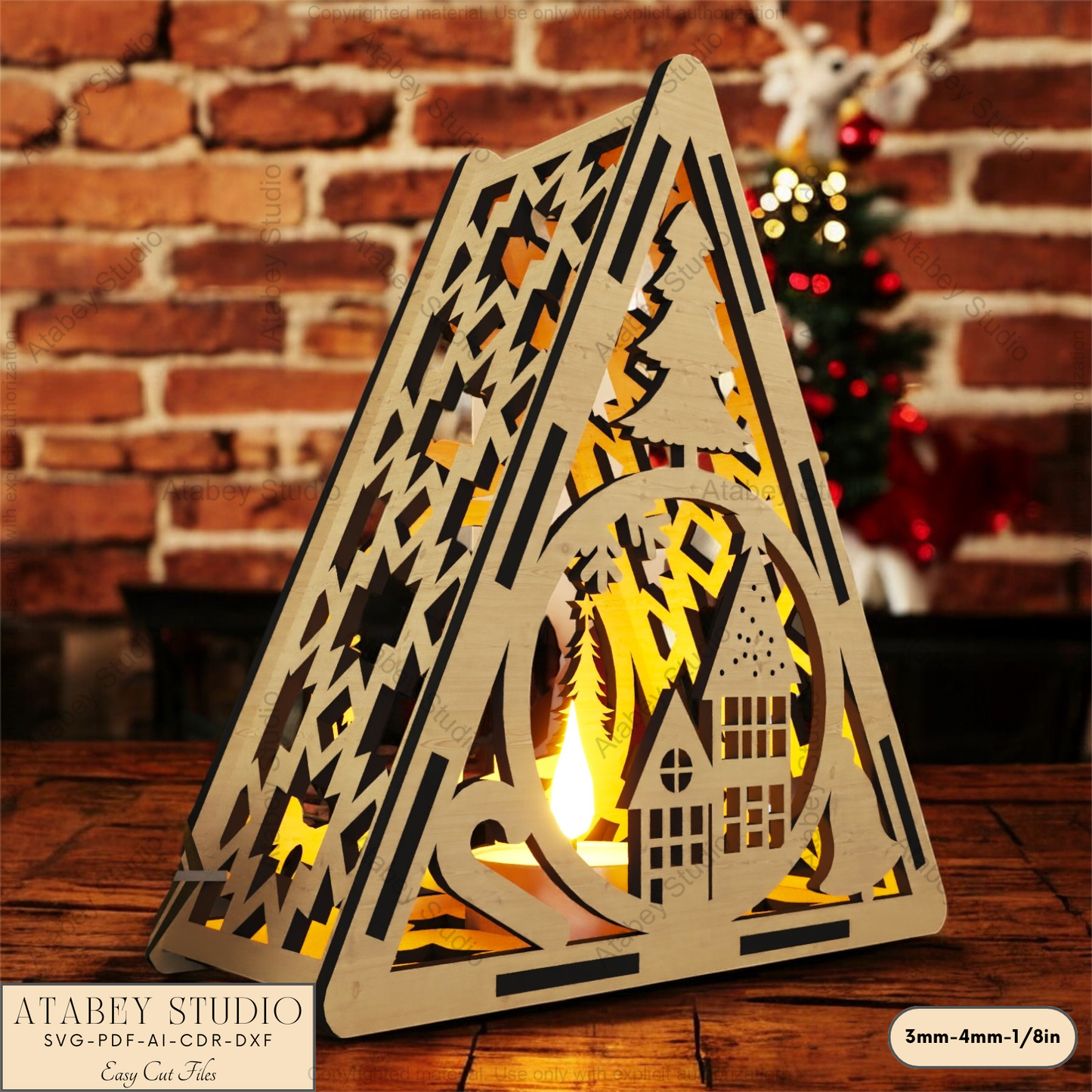 Christmas Wonderland Triangle Candle Holder – Laser Cut Design for Festive Decor 916